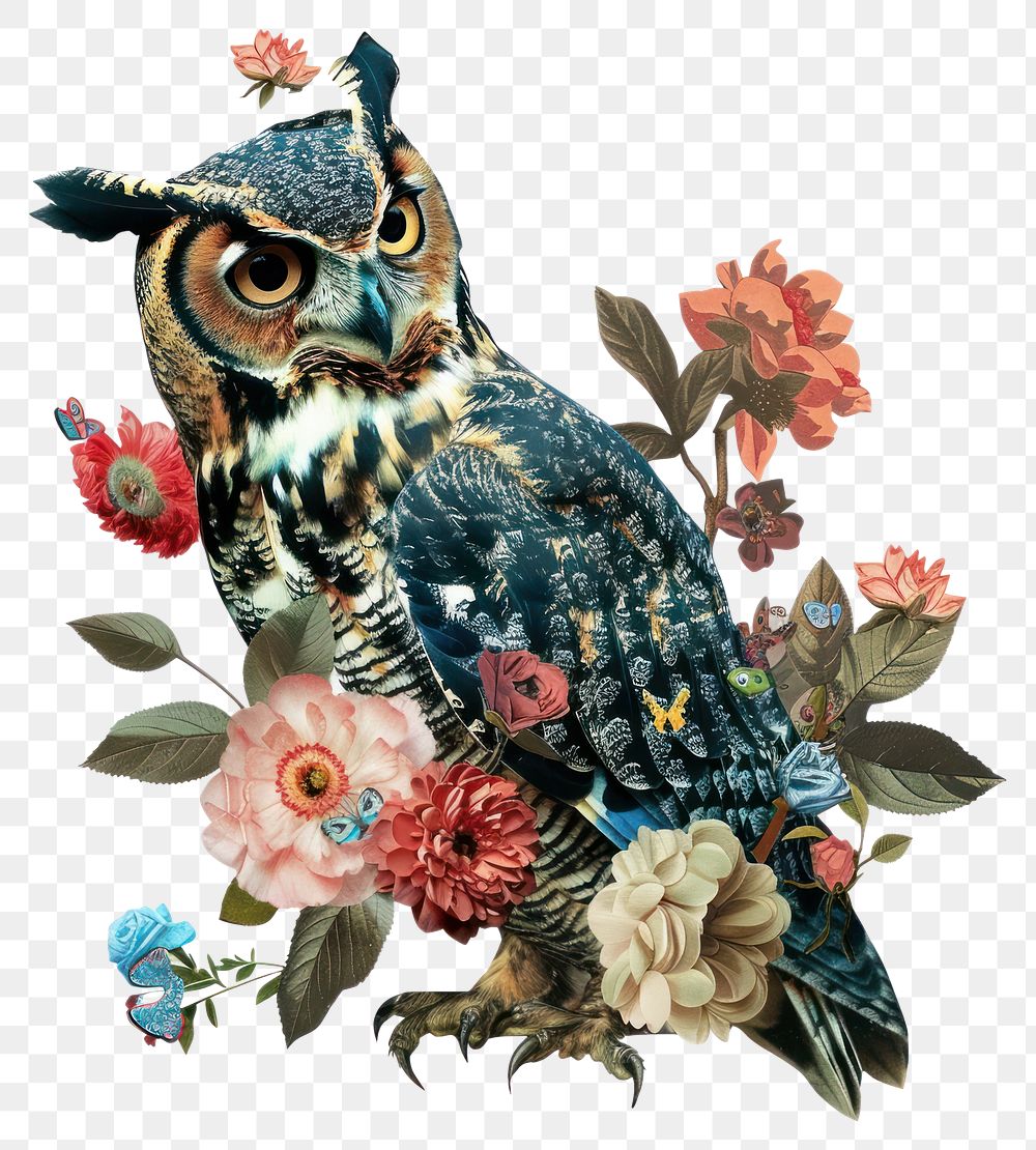 PNG Flower Collage owl illustration elements pattern.