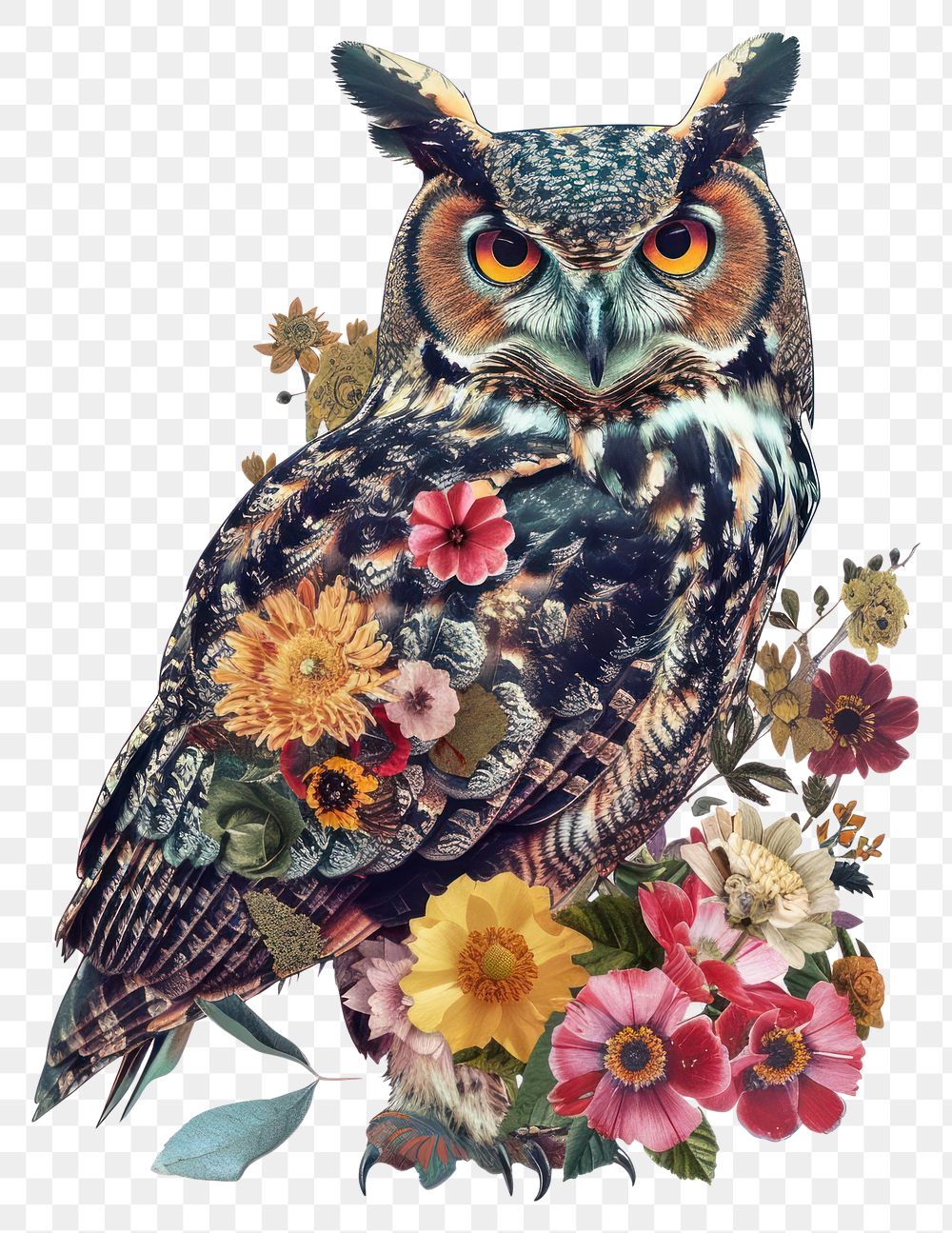 PNG Flower Collage owl illustration flowers animal.