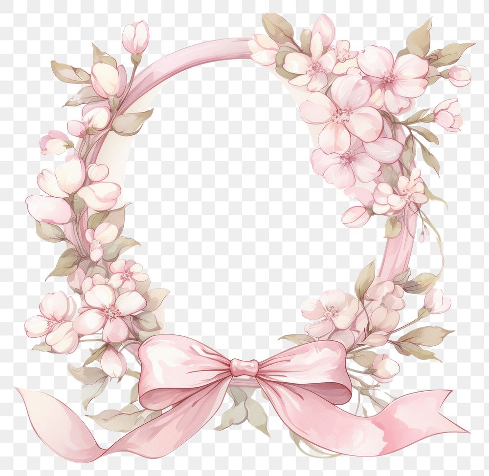 PNG Coquette frame illustration flowers ribbon.