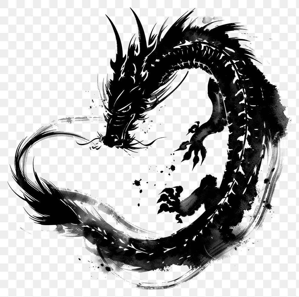 PNG Dragon chinese strokes black.