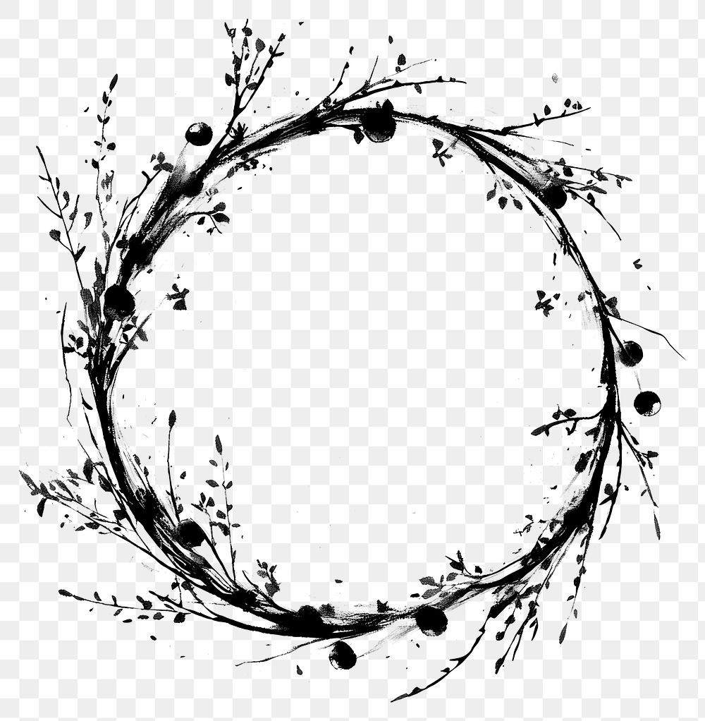 PNG Wreath drawing black white.