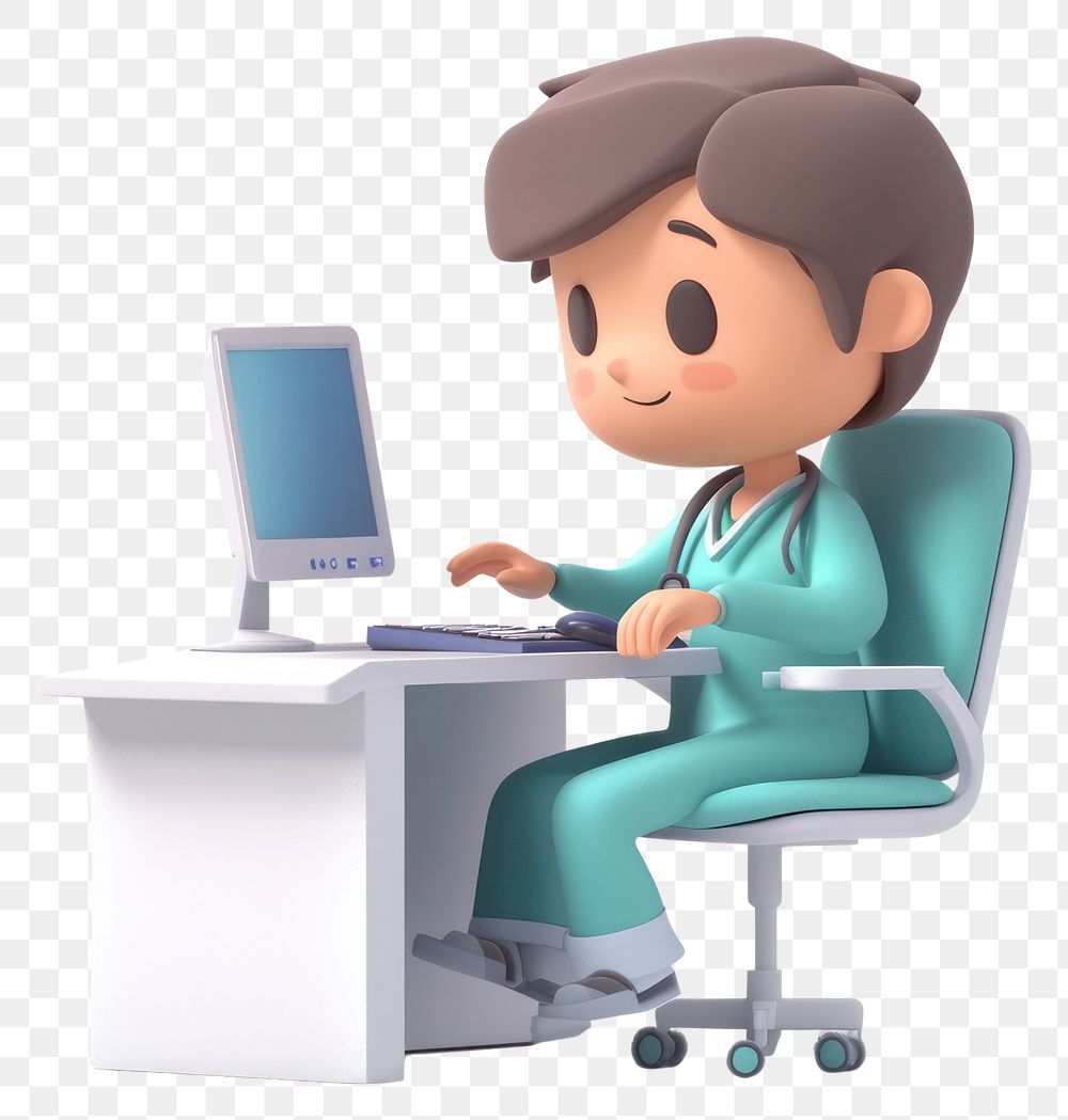 PNG Nurse computer sitting cartoon.