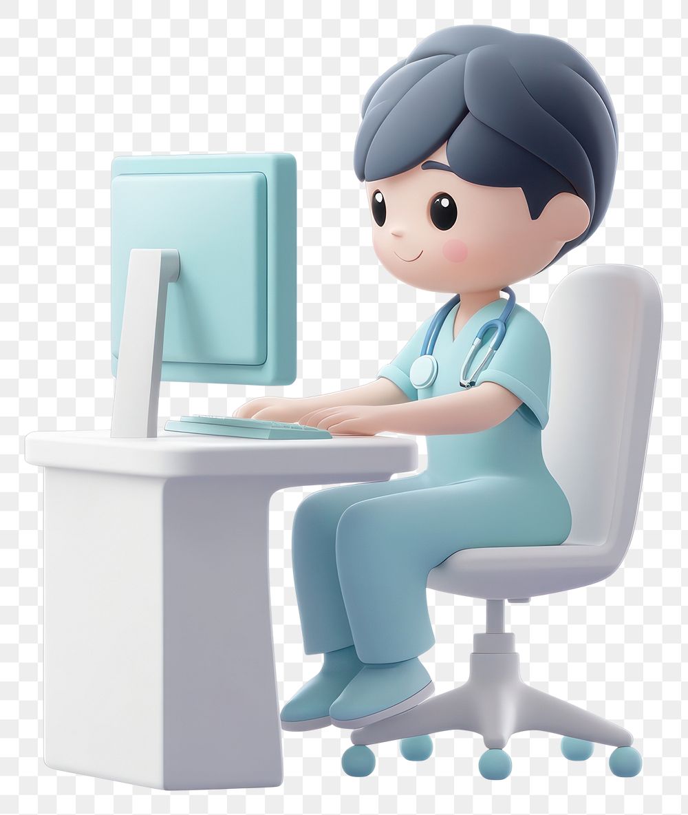 PNG Nurse computer character sitting.