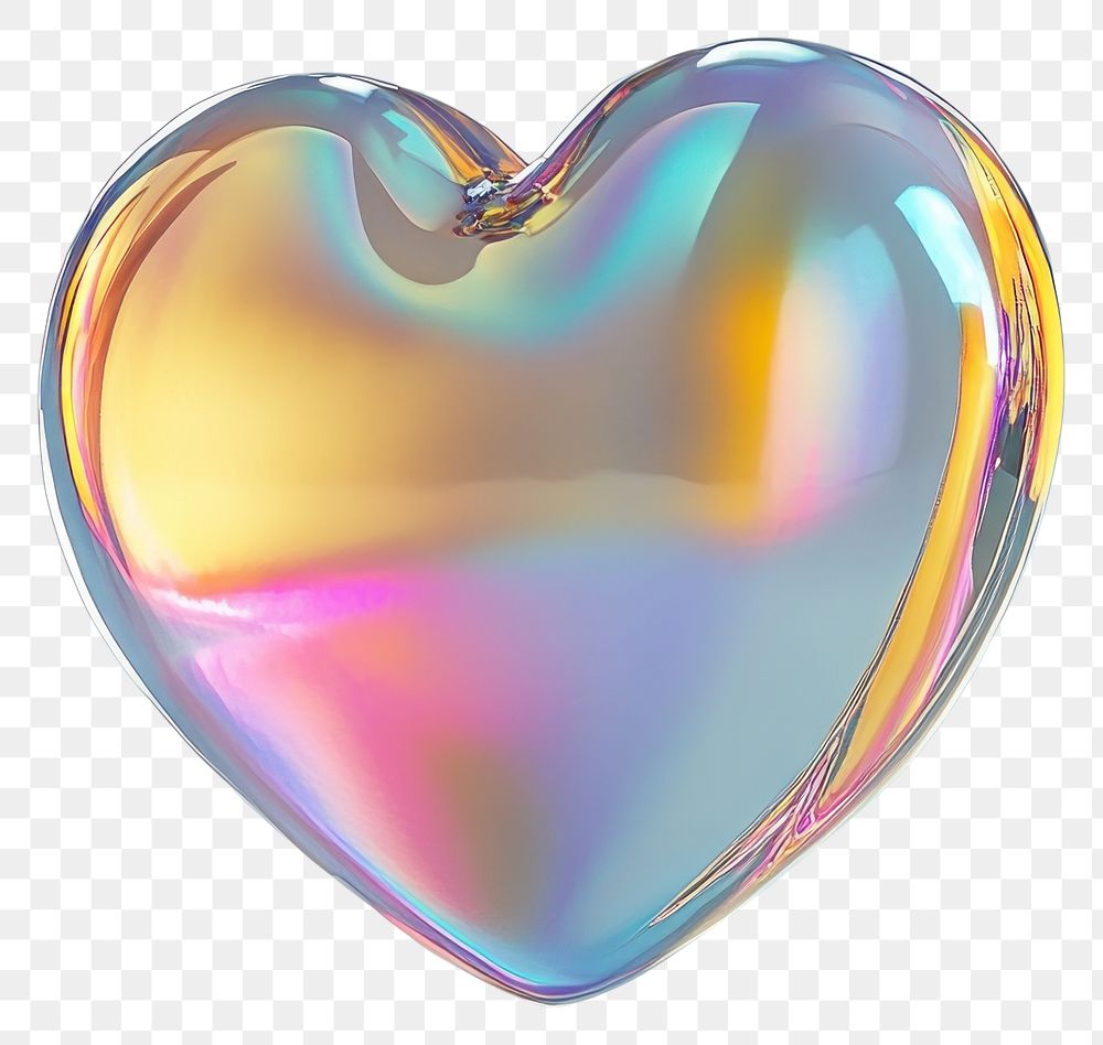 PNG 3D heart shape Icon illustration holographic iridescent.