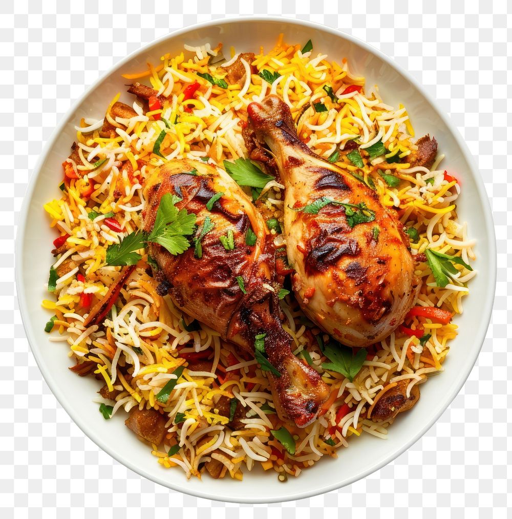 PNG Chicken biryani plate food meal.