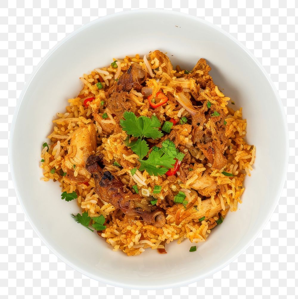 PNG Chicken biryani white food rice.