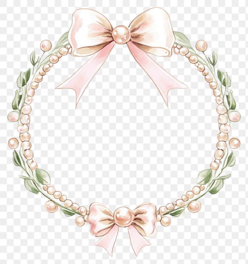 PNG Pearls circle pastel ribbon frame vintage illustration accessories.