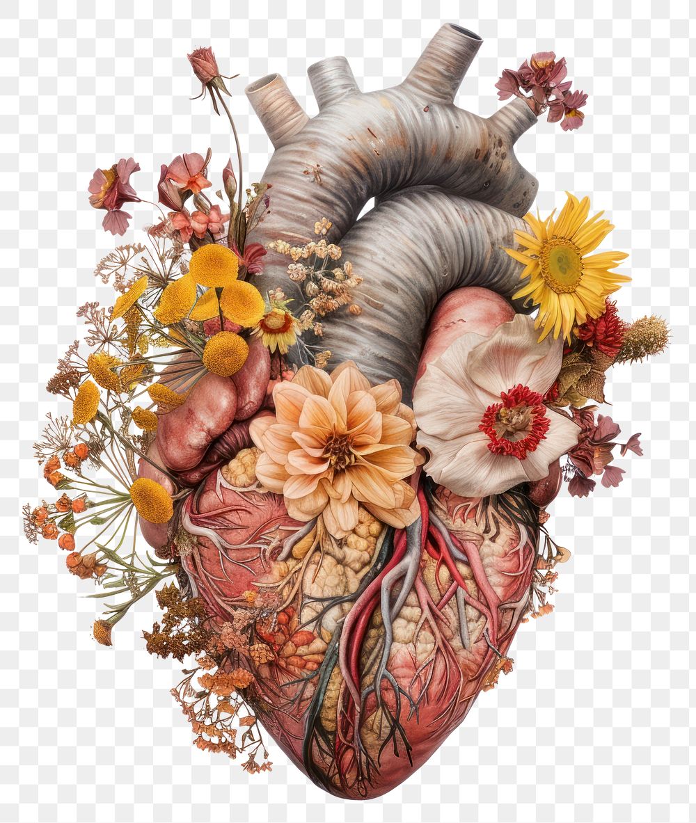 PNG Flower Collage human heart flowers illustration elements.