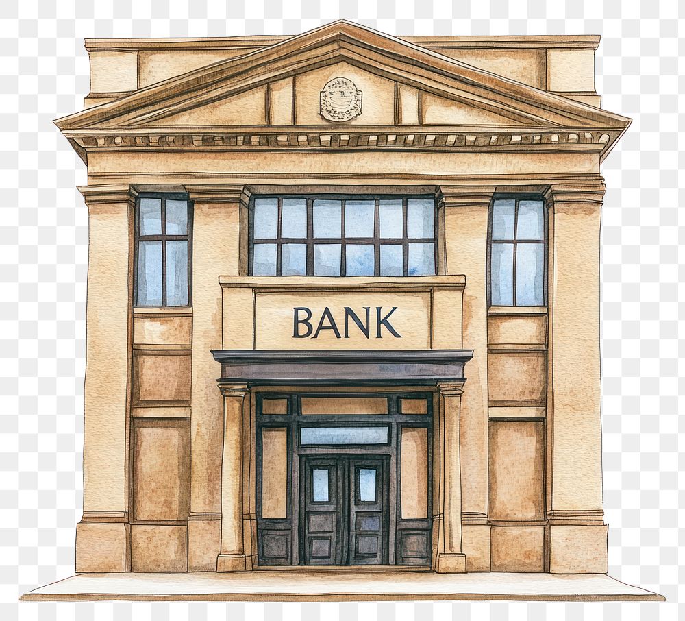 PNG Light-brown classic bank building architecture illustration institution.