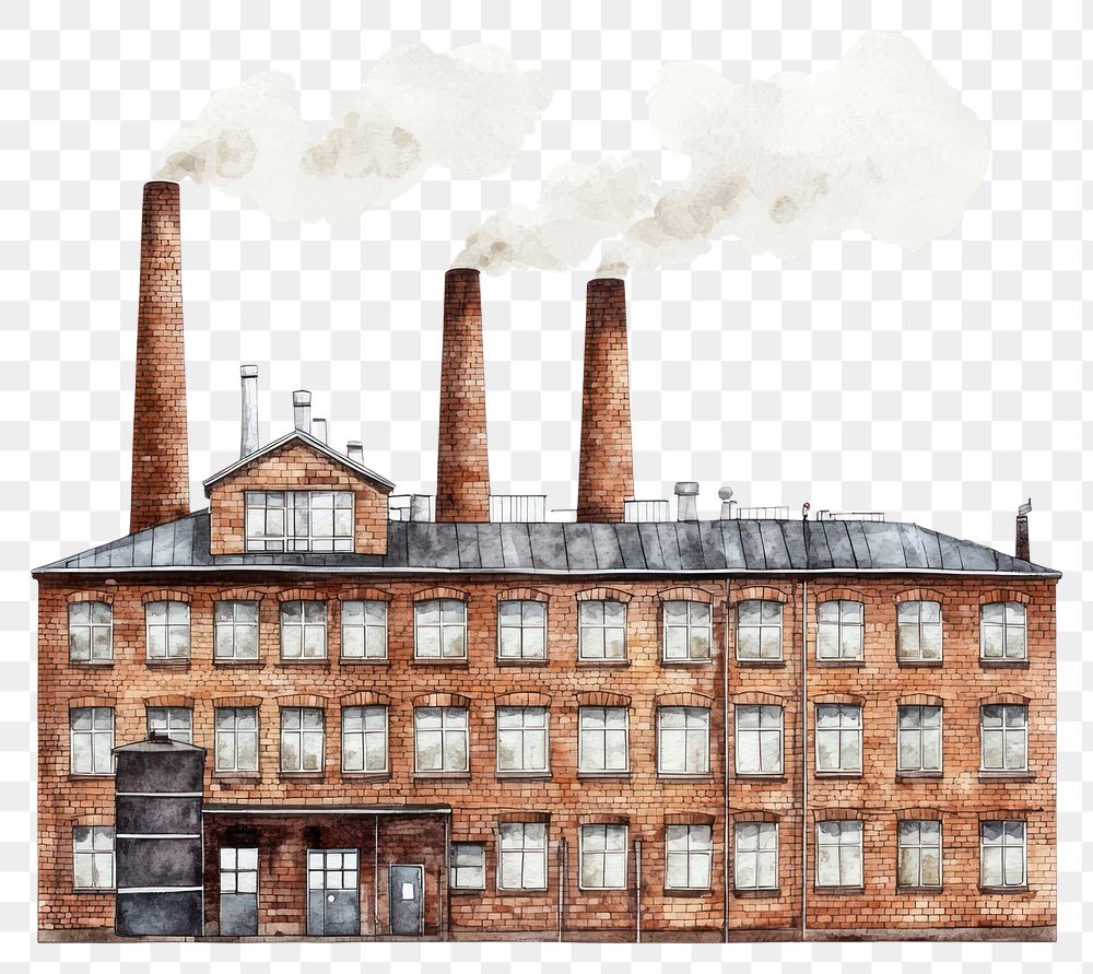 PNG Brick classic factory building smoke architecture illustration.