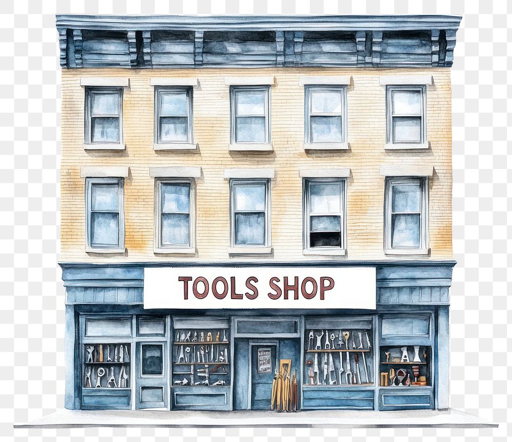 PNG Classic American retail building shop architecture illustration.