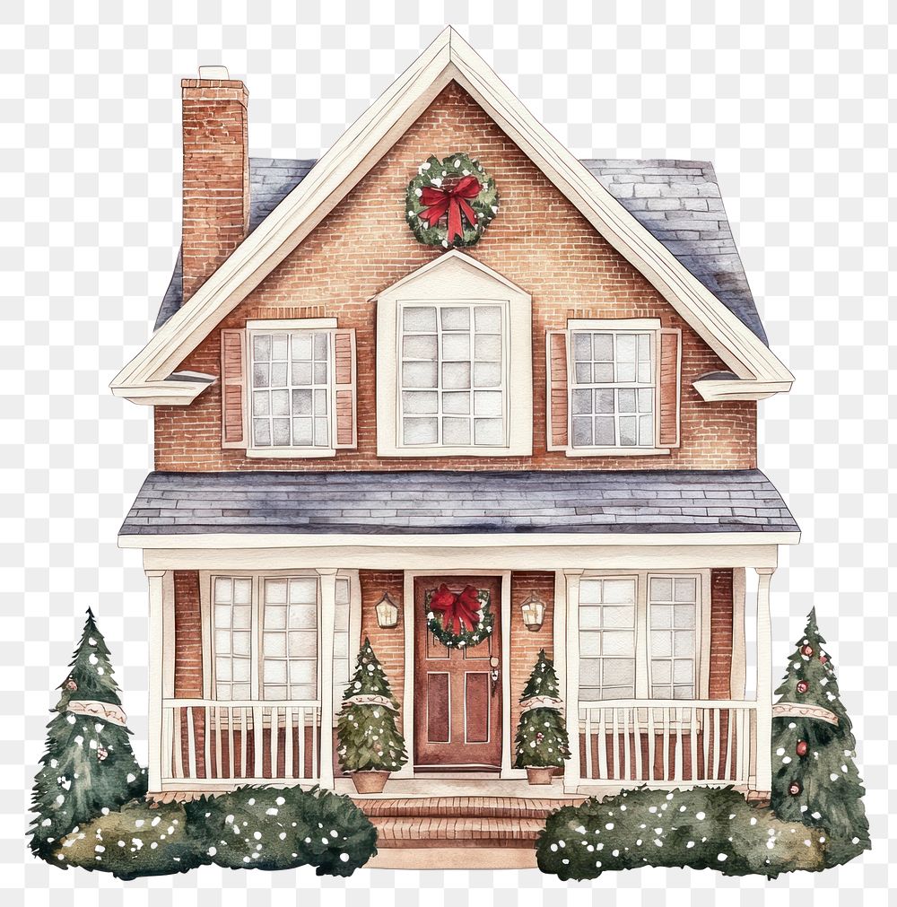 PNG American Christmas suburb house christmas illustration front.