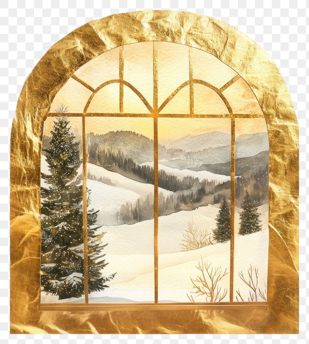 PNG Window landscape arched winter.