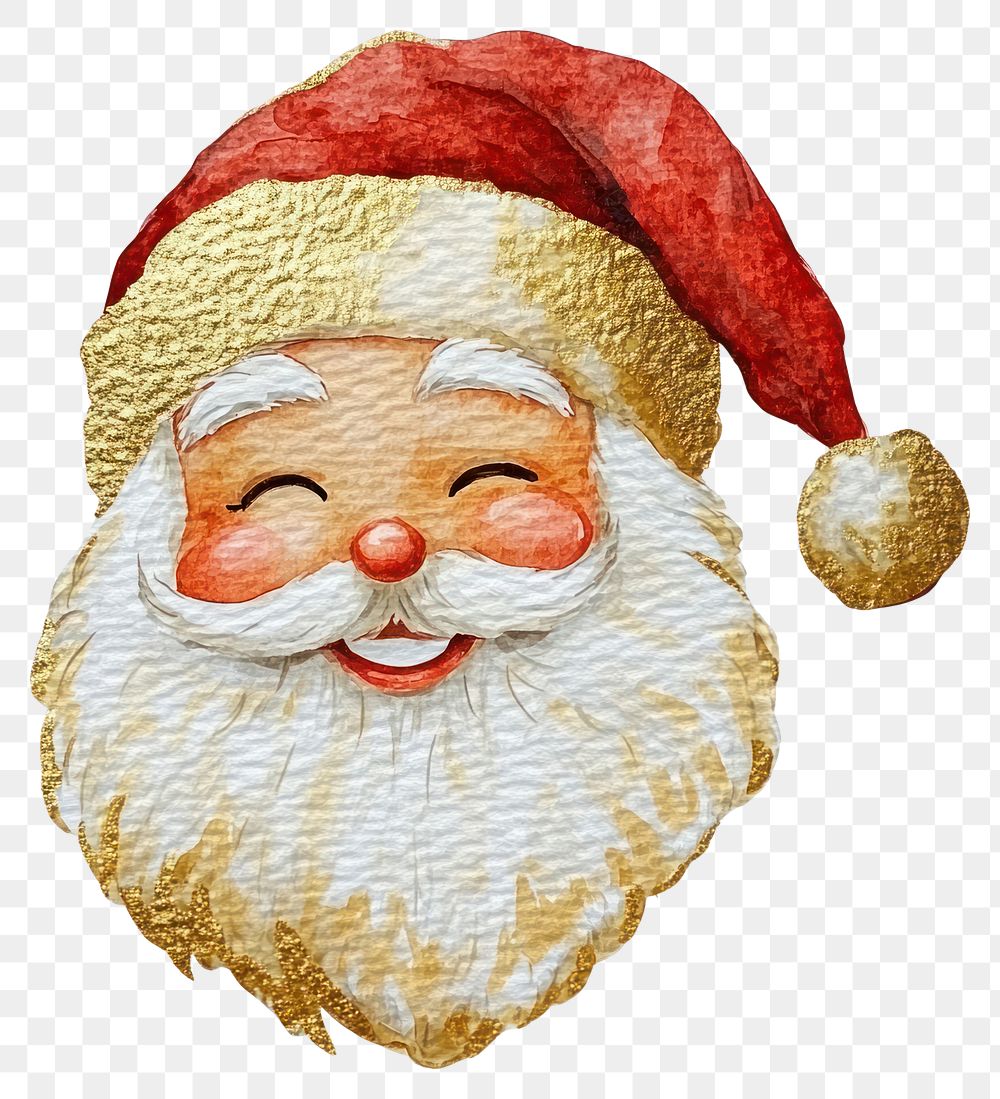 PNG Christmas santa head smiling watercolor christmas gold.