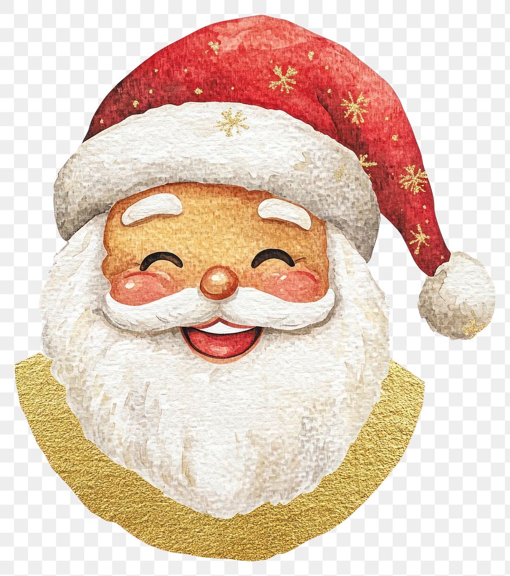 PNG Christmas santa head smiling watercolor christmas white.