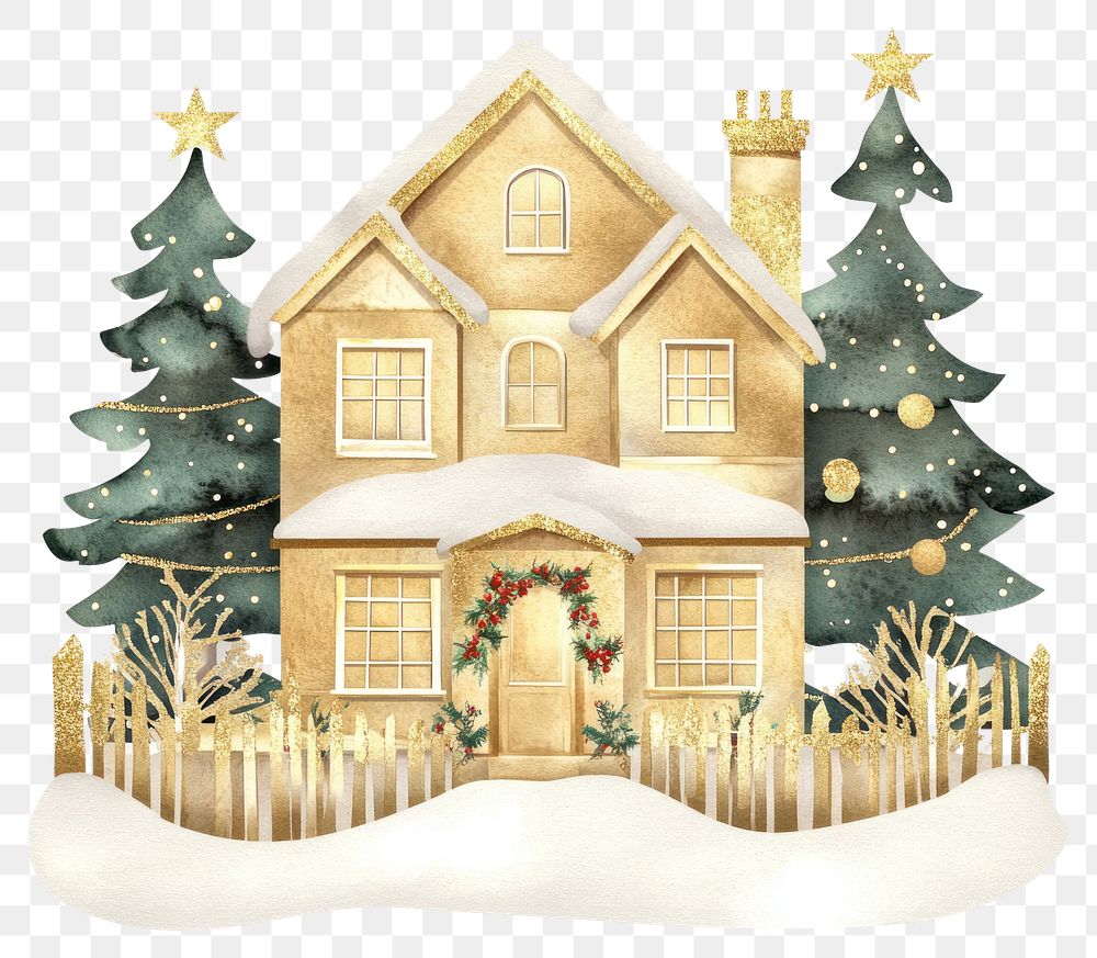 PNG Christmas suburb house christmas art illustration.