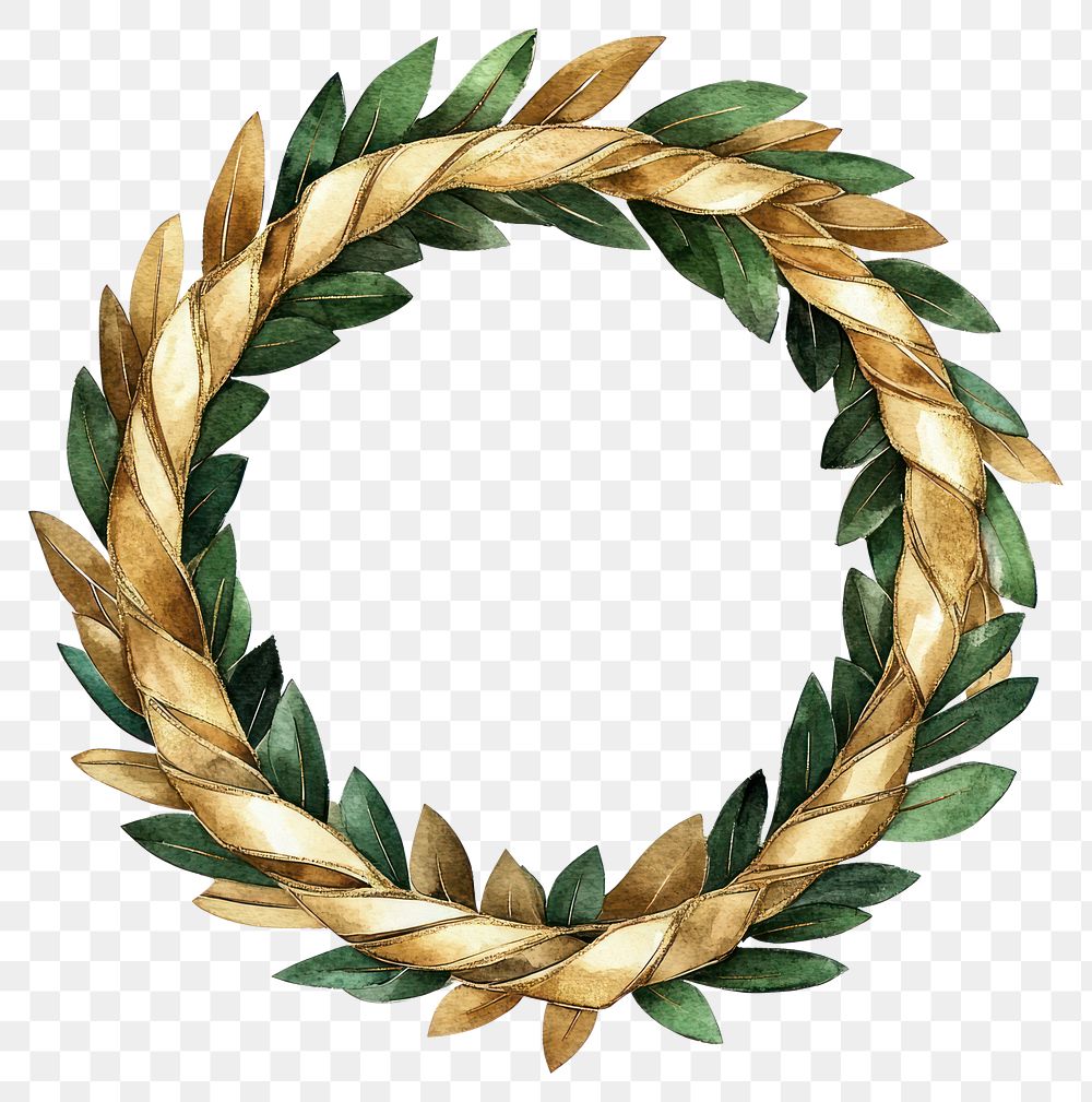 PNG Green Christmas wreath gold-ribbon traditional decorative circular.