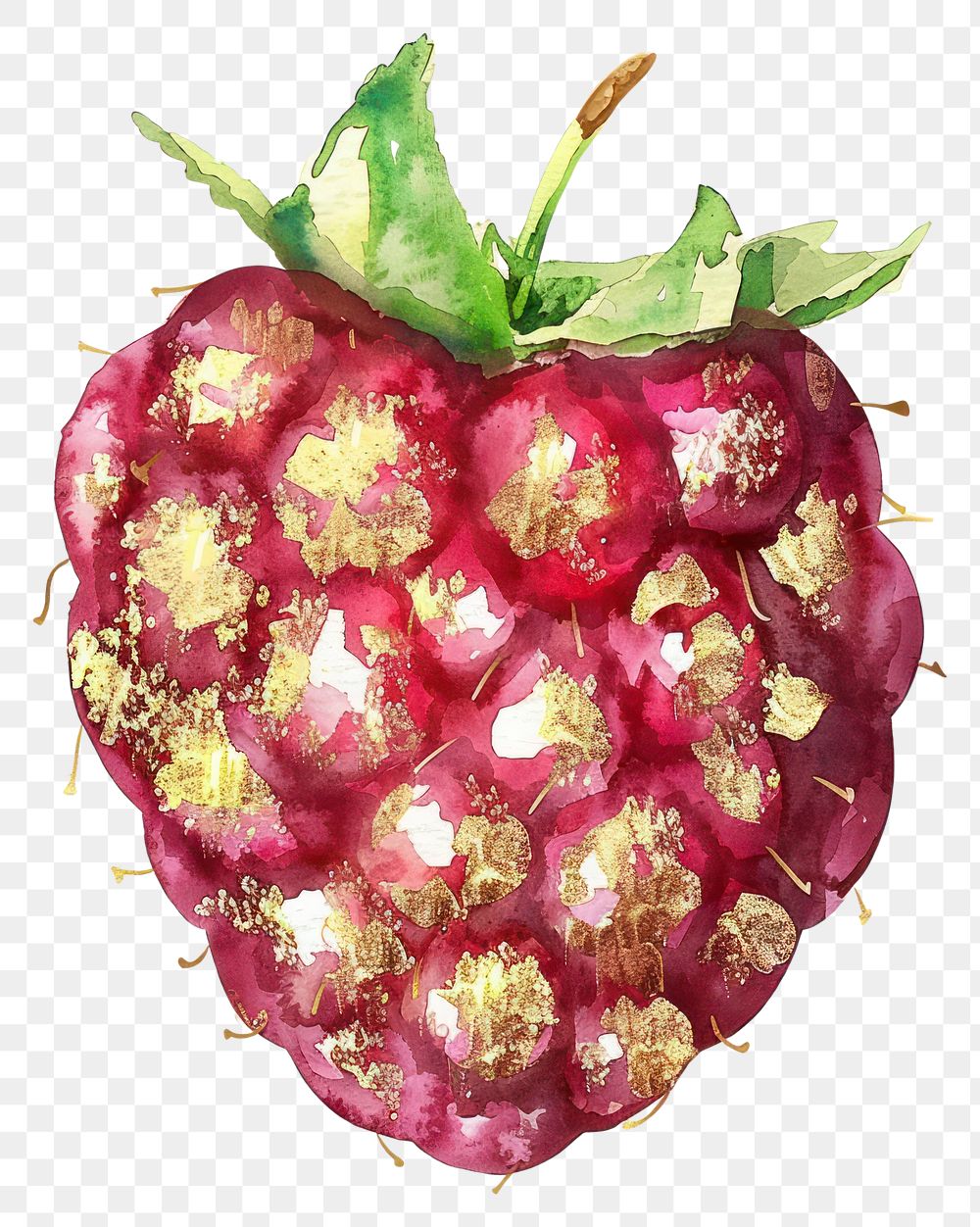 PNG Raspberry watercolor fruit gold.