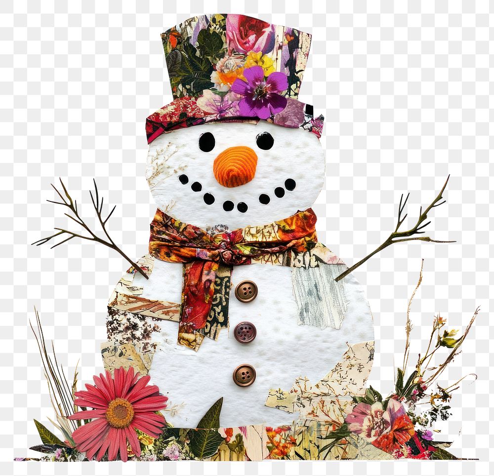 PNG Flower Collage snowman collage winter decoration.