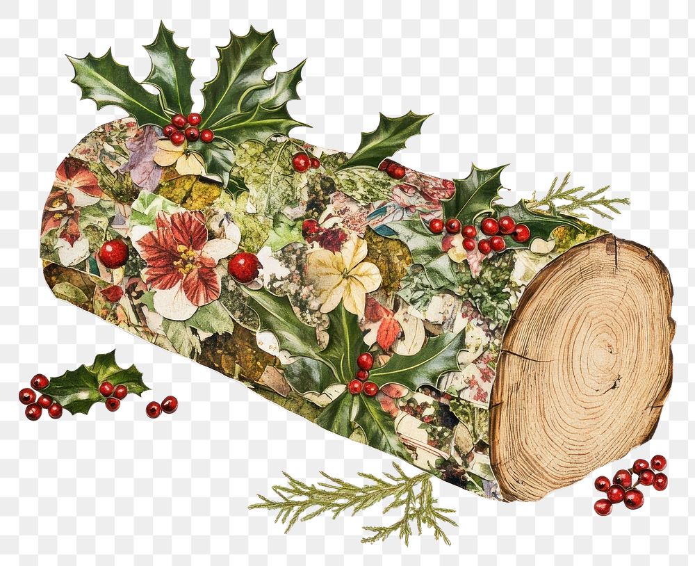 PNG Flower Collage Yule log illustration berries flower.