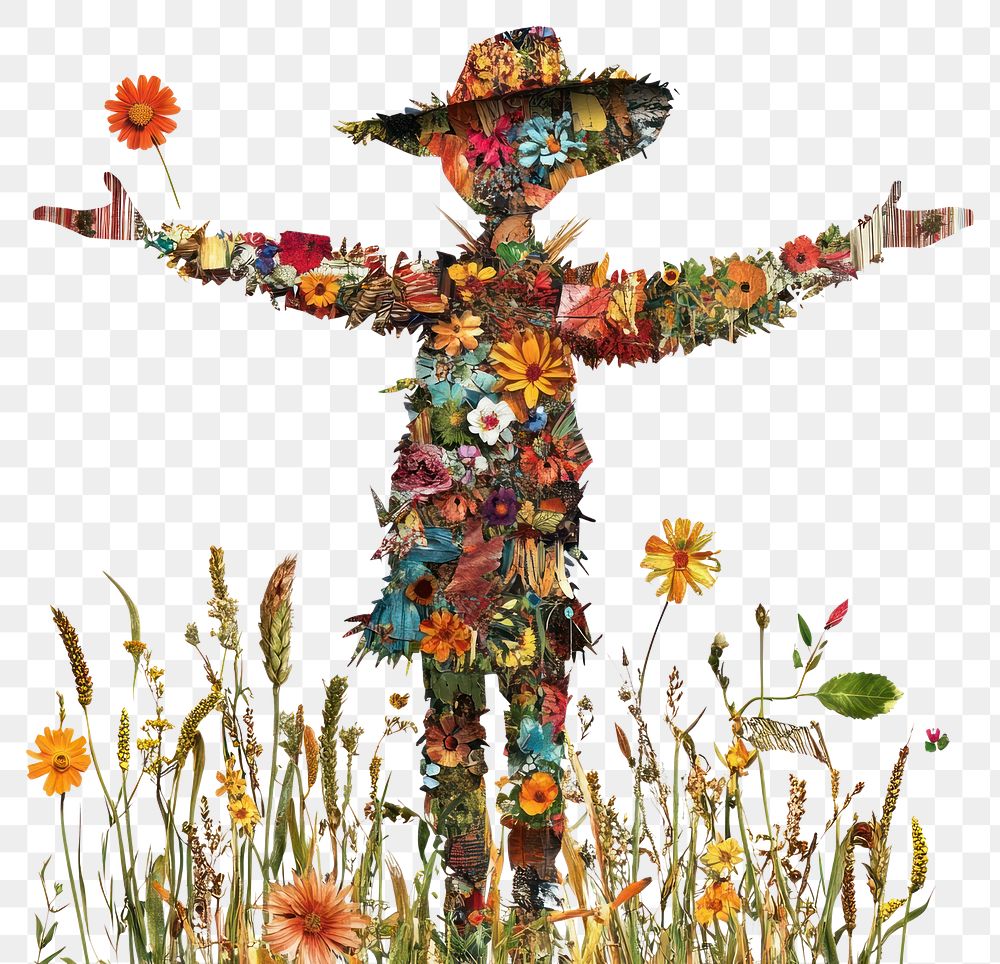 PNG Flower Collage autumn scarecrow flowers illustration collage.