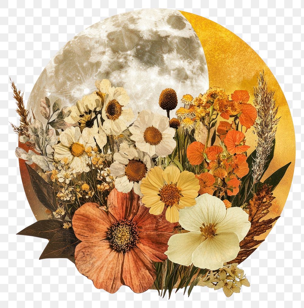 PNG Flower Collage autumn harvest moon flowers illustration pattern.