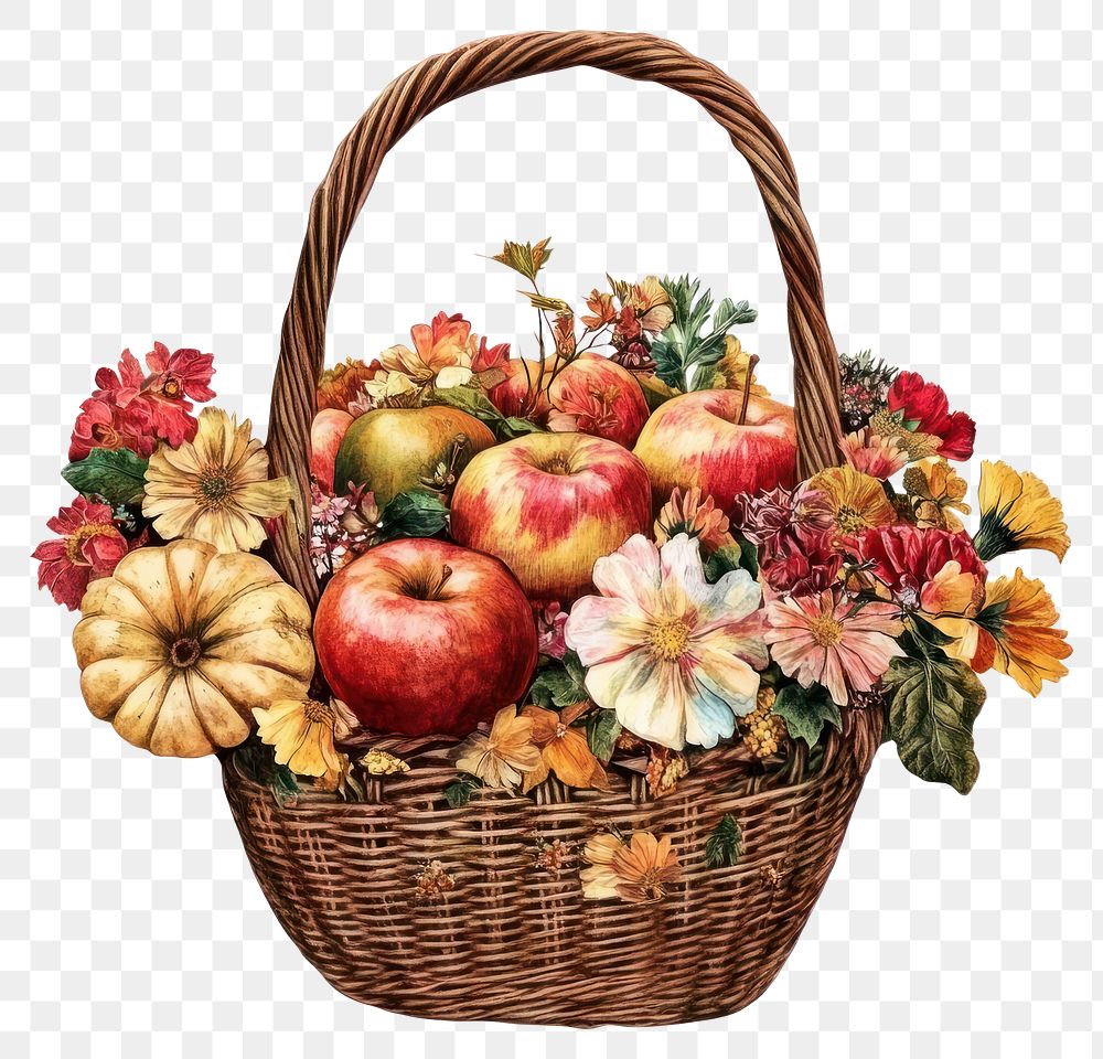 PNG Flower Collage autumn harvest basket apple illustration produce.