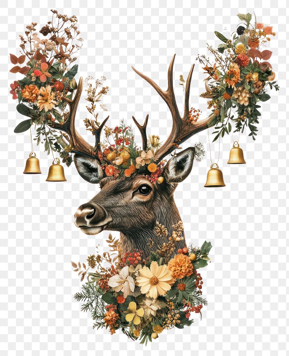 PNG Flower Collage reindeer illustration wildlife flowers.