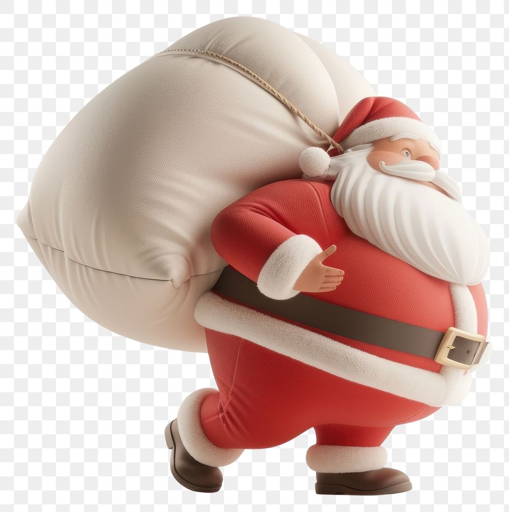 PNG Chubby Santa Claus carrying a oversized huge white bag character santa claus.