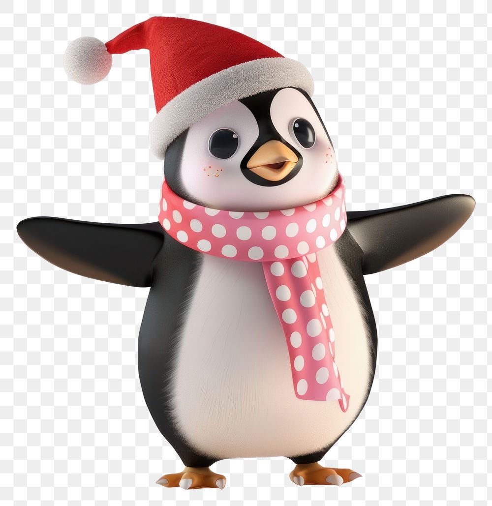 PNG Chubby penguin cartoon winter santa.