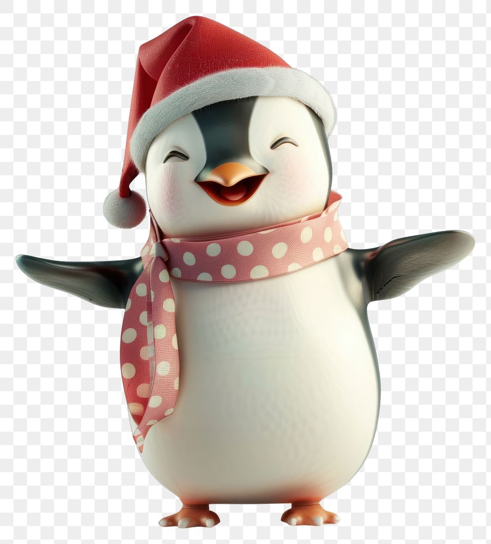 PNG Chubby penguin winter santa polka.