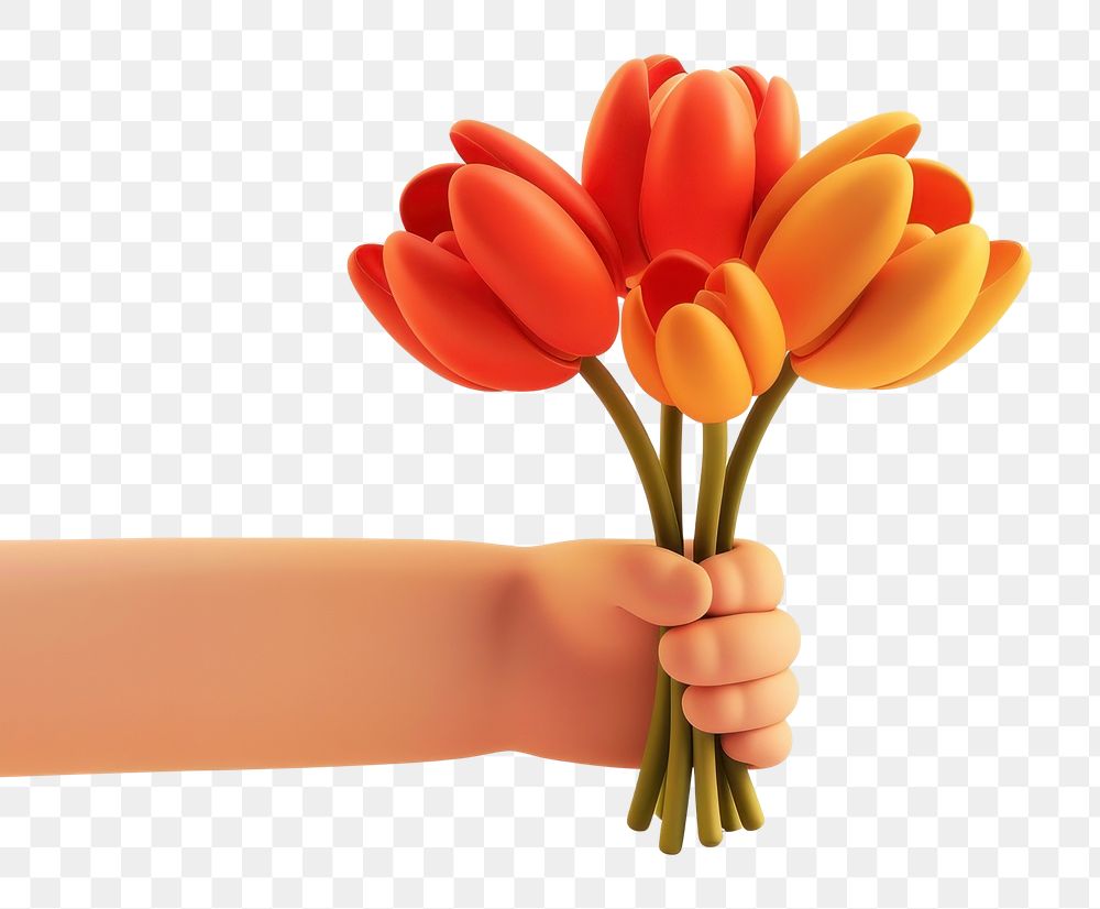 PNG Hand holding a bouquet of flowers vibrant finger petal.