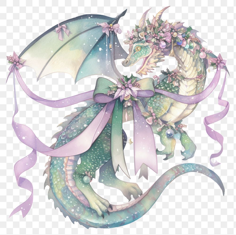 PNG Dragon illustration ribbons pastel.