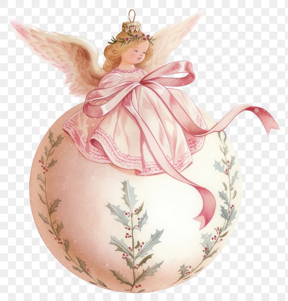 PNG Coquette angel ornament illustration christmas ribbon.