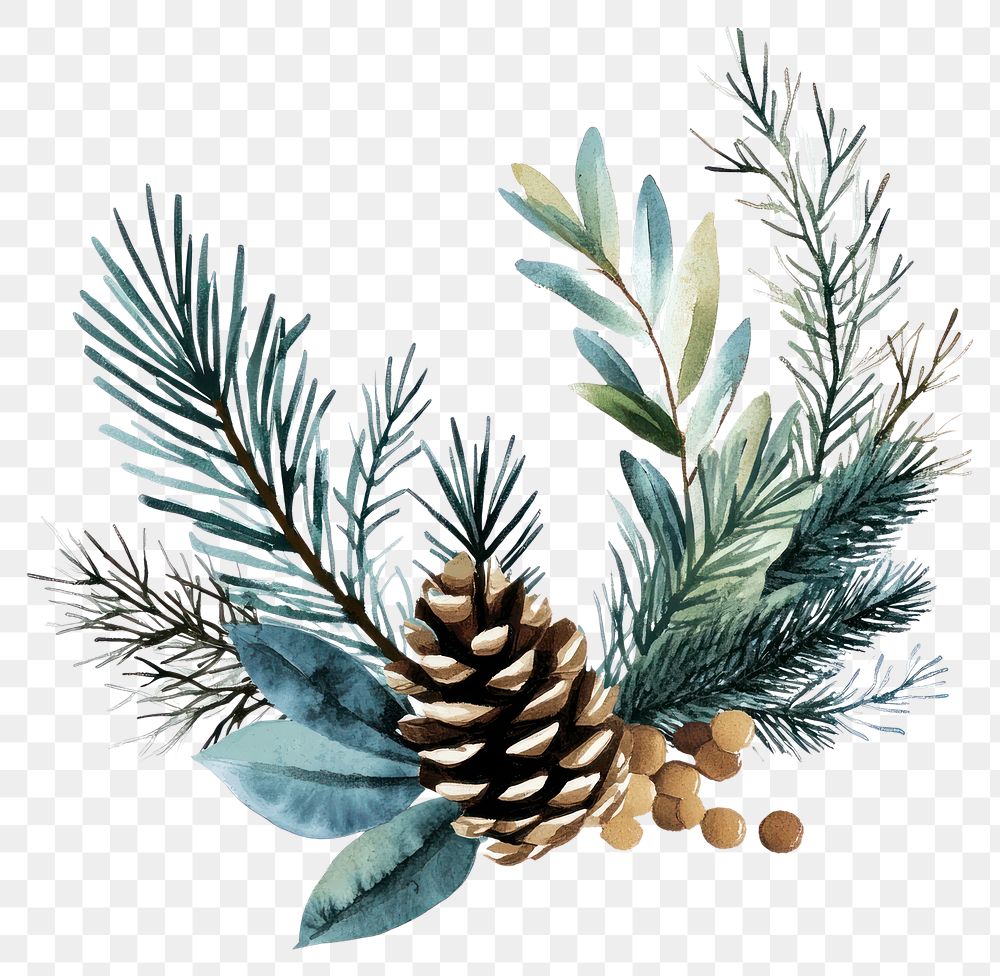 PNG Wreath with Pine and Spruce Branches art illustration watercolor.