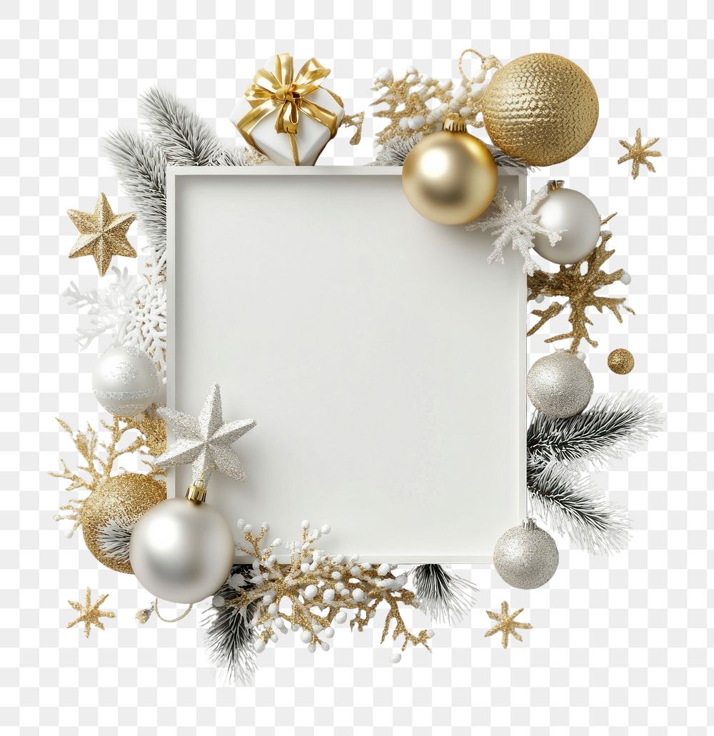 PNG Frame surrounded by gold and white Christmas decorations christmas design christmas decoration.