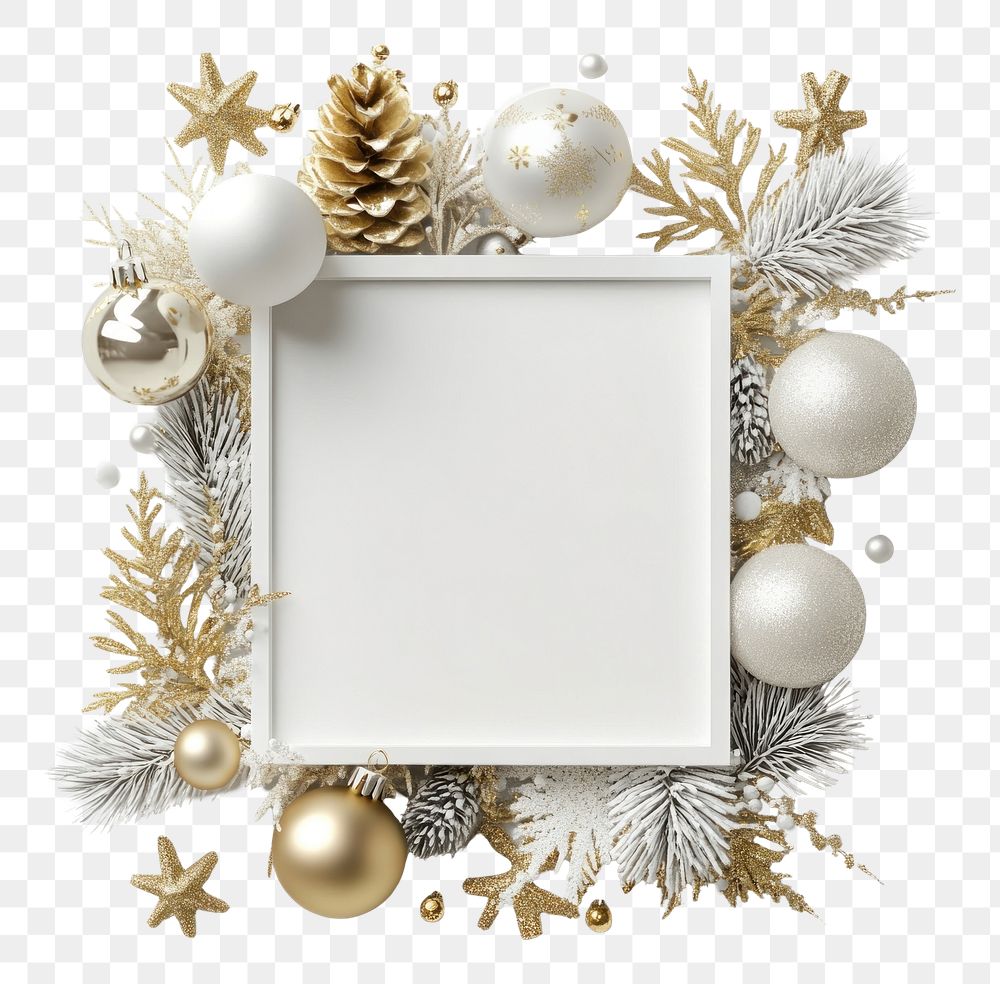 PNG Frame surrounded by gold and white Christmas decorations christmas christmas decoration accessories.