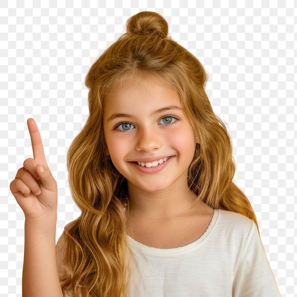 PNG Smiley teenager girl point finger to above background happy child.