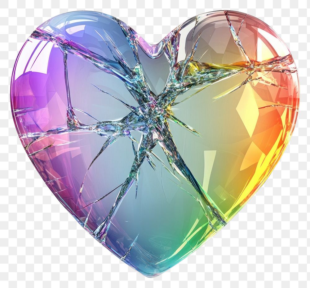 PNG A glass broken heart sign crystal rainbow colors.