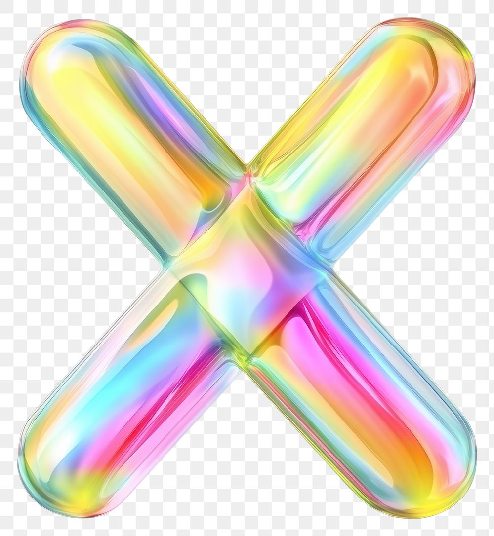 PNG A glass x sign rainbow holographic typography.