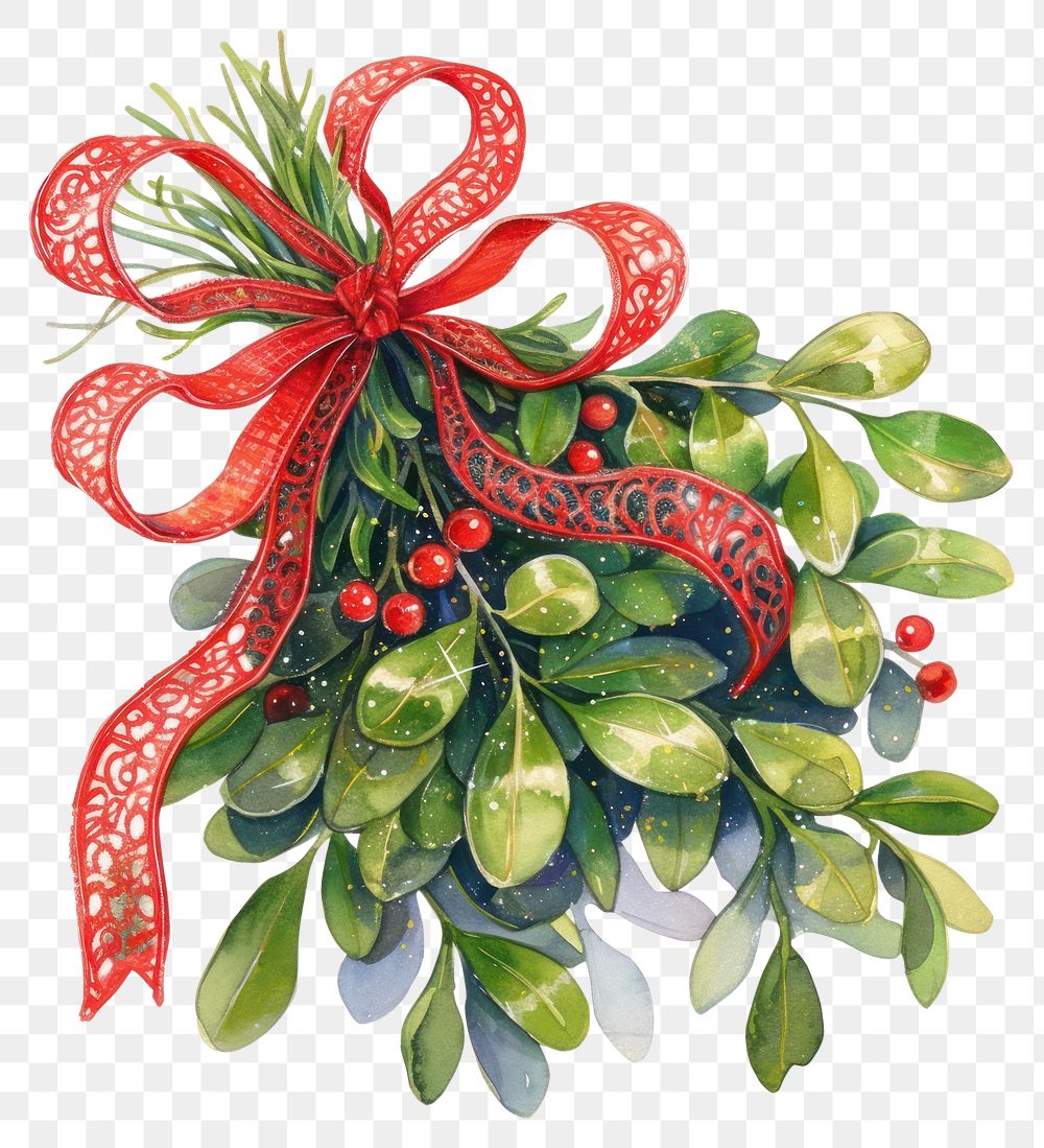 PNG Mistletoe bouquet christmas ribbon leaf.