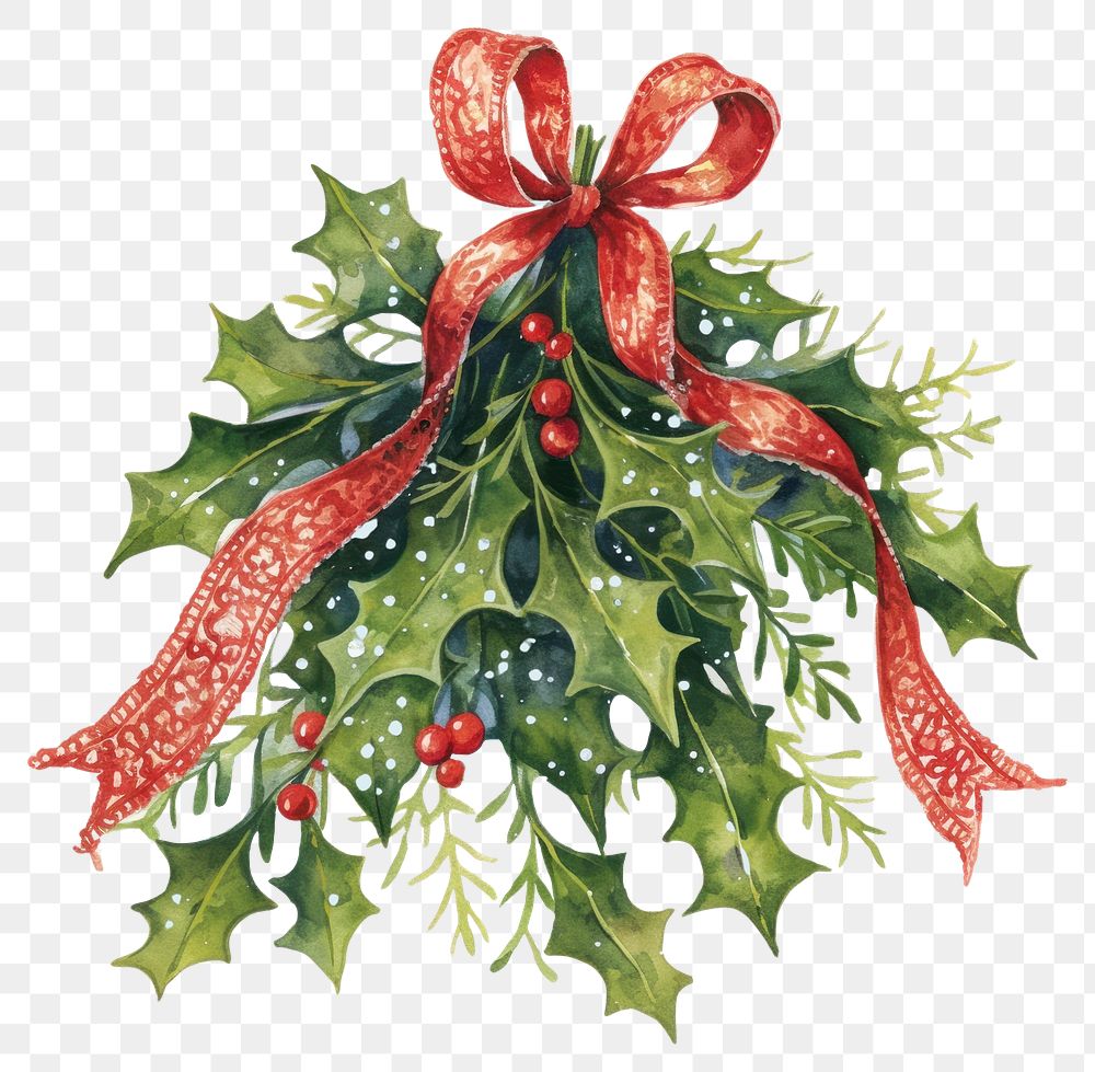 PNG Mistletoe bouquet illustration christmas ribbon.