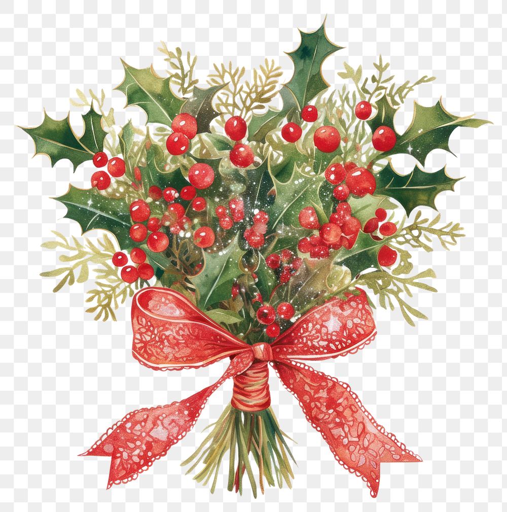 PNG Holly bouquet art illustration christmas.