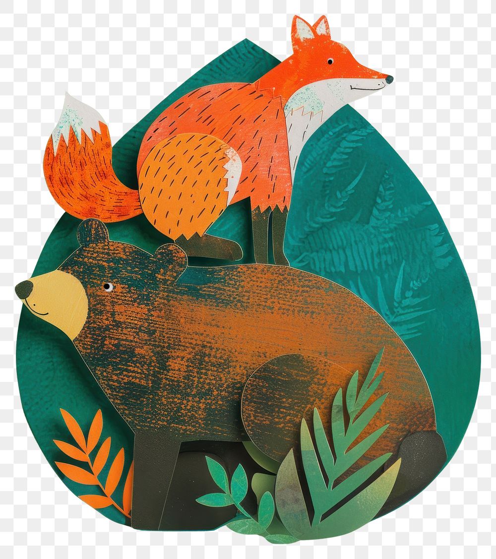 PNG Bear with a fox illustration background painting.