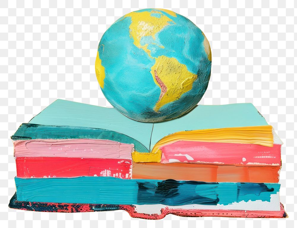 PNG Open book paper cut globe colorful painting.