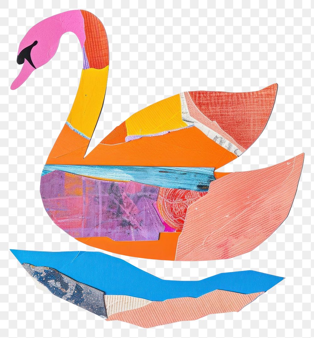 PNG Swan paper cut collage painting colorful.