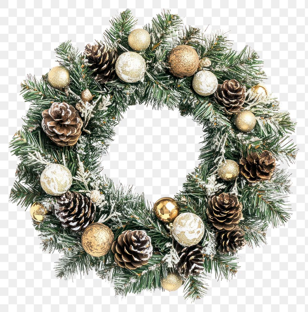 PNG Christmas wreath gold decoration ornaments.