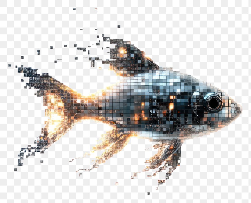 PNG A pixelated fish digital futuristic abstract.