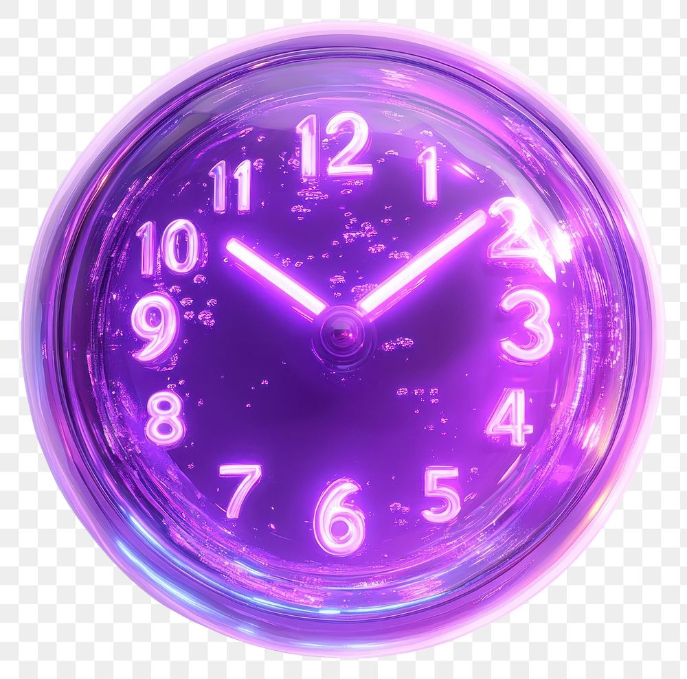 PNG Digital clock floating in liquid crystal purple bright glow.