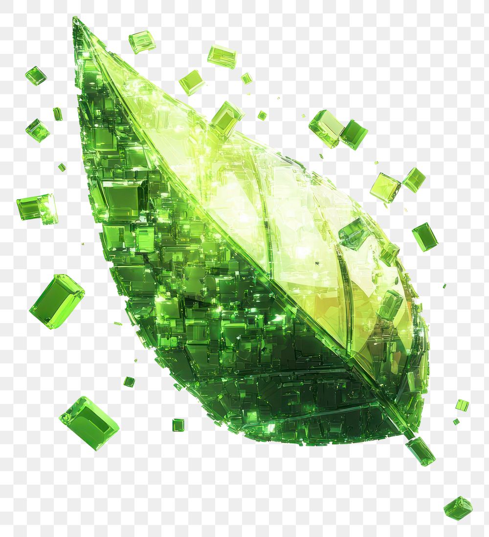 PNG A floating crystal leaf green digital eco-friendly.